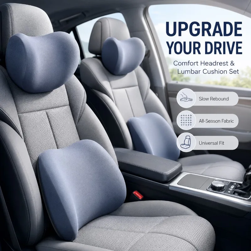 Memory Foam Car Neck Pillow Lumbar Support - Araba Boyun Yastığı Koruyucu Hafızalı Köpük
