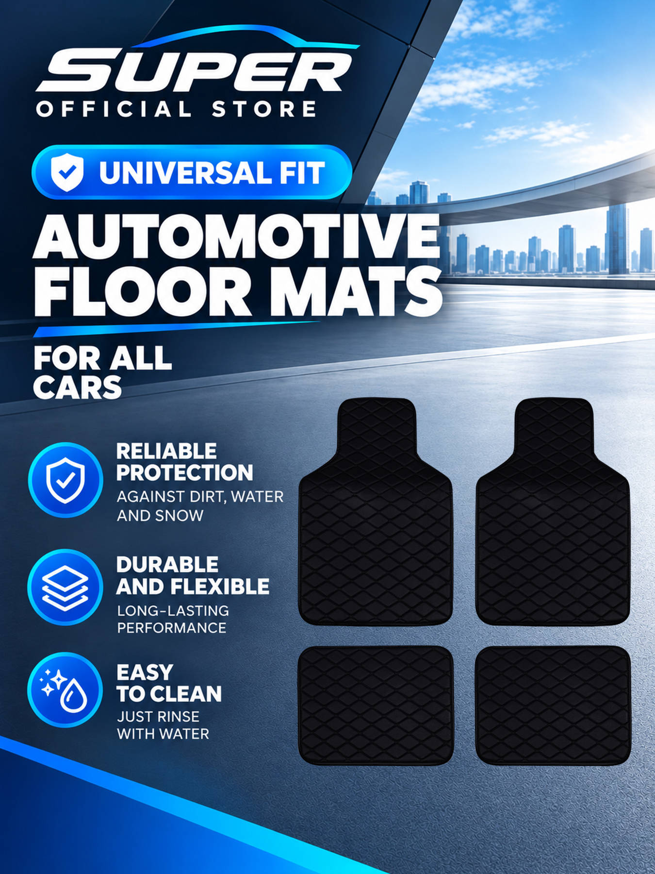 Car Floor Mats Universal Waterproof Leather - Tam Set Otomobil Paspasları, Evrensel, Kaymaz,