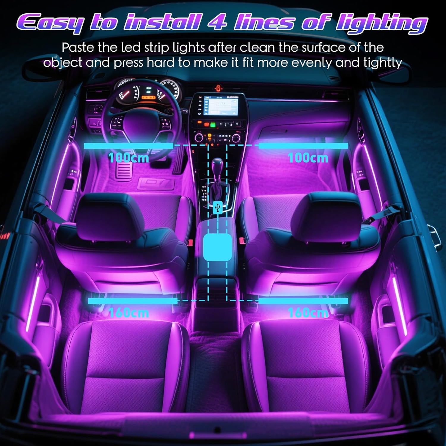 48LED RGB Ortam Işığı LED Arab - Led Ambient Interior Car Lights App Control incelemesi ve fiyatı